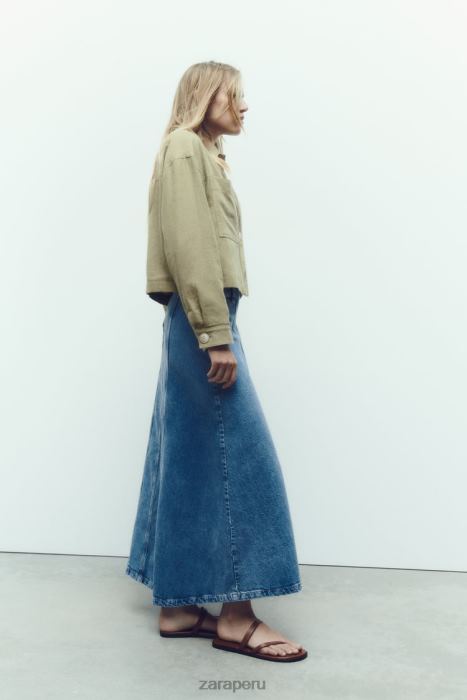 Zara mujer chaqueta corta en mezcla de lino BDP8J115 ropa caqui