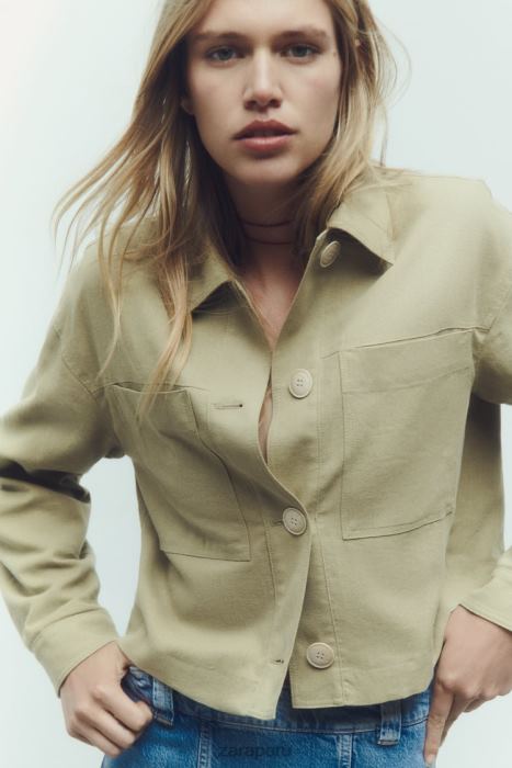Zara mujer chaqueta corta en mezcla de lino BDP8J115 ropa caqui
