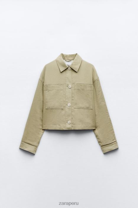 Zara mujer chaqueta corta en mezcla de lino BDP8J115 ropa caqui