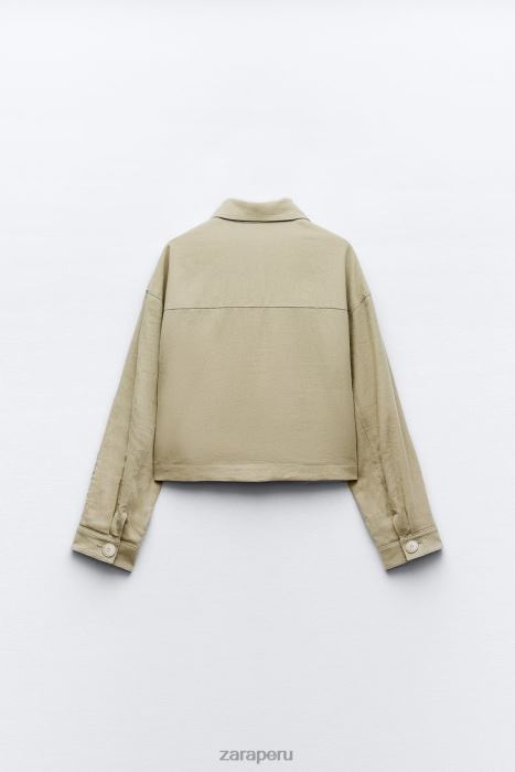 Zara mujer chaqueta corta en mezcla de lino BDP8J115 ropa caqui