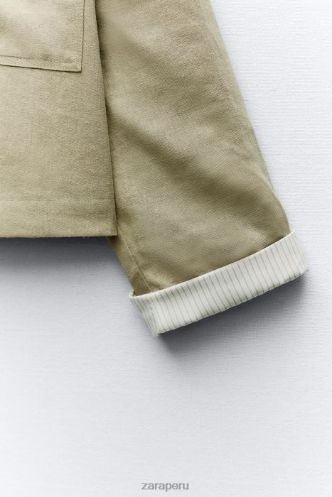 Zara mujer chaqueta corta en mezcla de lino BDP8J115 ropa caqui