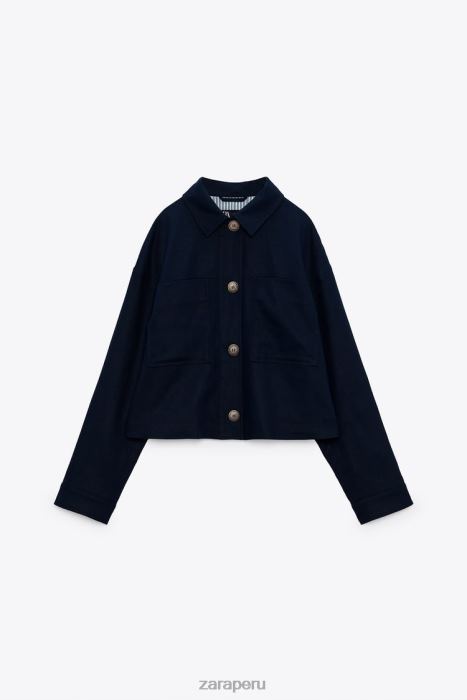 Zara mujer chaqueta corta en mezcla de lino BDP8J58 ropa Azul marino