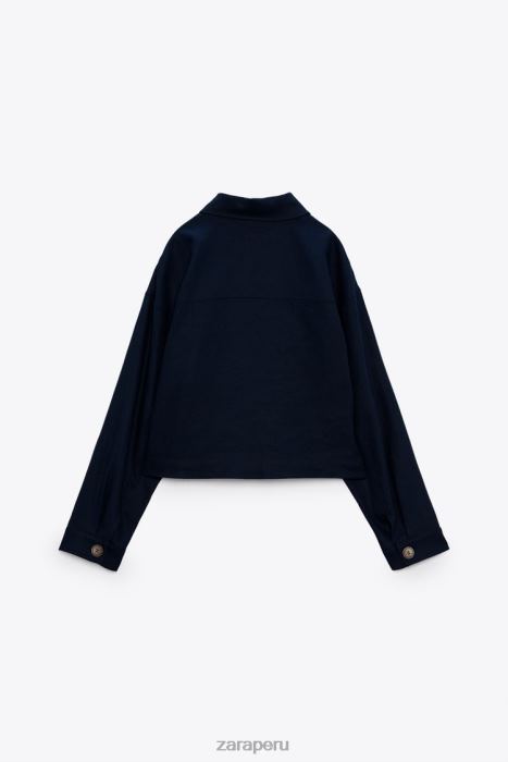 Zara mujer chaqueta corta en mezcla de lino BDP8J58 ropa Azul marino