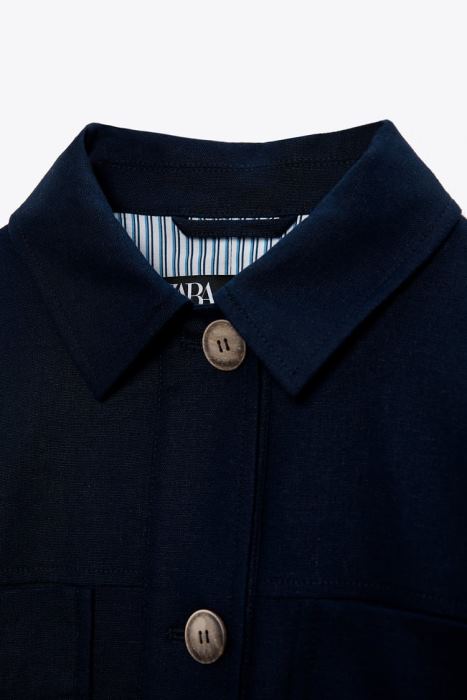 Zara mujer chaqueta corta en mezcla de lino BDP8J58 ropa Azul marino