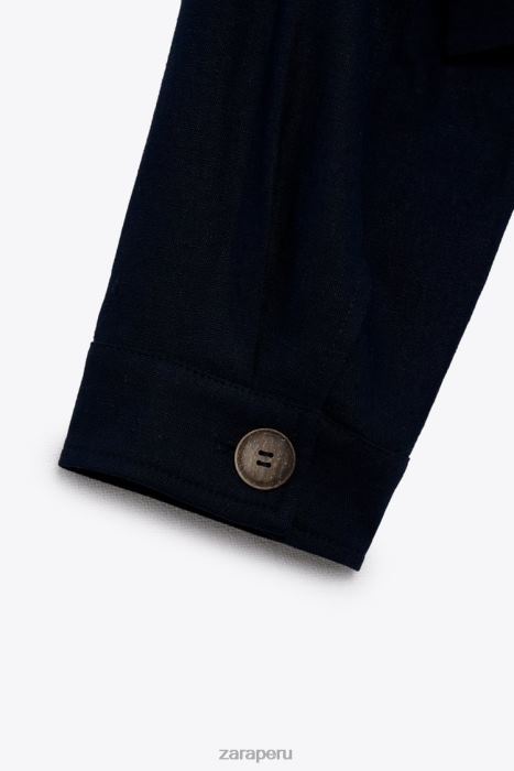Zara mujer chaqueta corta en mezcla de lino BDP8J58 ropa Azul marino