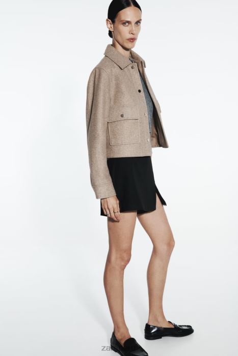 Zara mujer chaqueta corta suave BDP8J28 ropa marrón topo