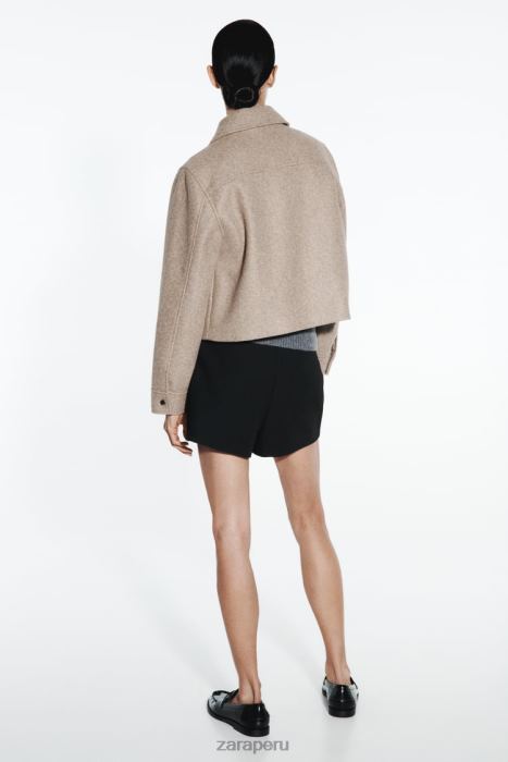 Zara mujer chaqueta corta suave BDP8J28 ropa marrón topo