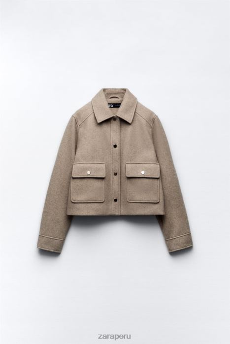 Zara mujer chaqueta corta suave BDP8J28 ropa marrón topo