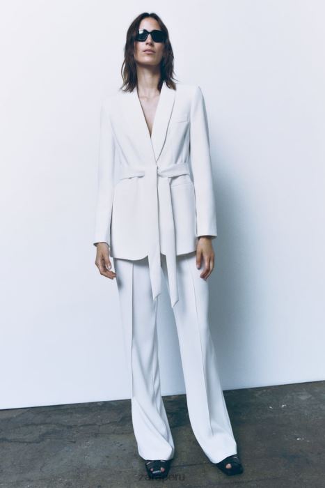Zara mujer chaqueta de esmoquin con cinturón BDP8J174 ropa crudo