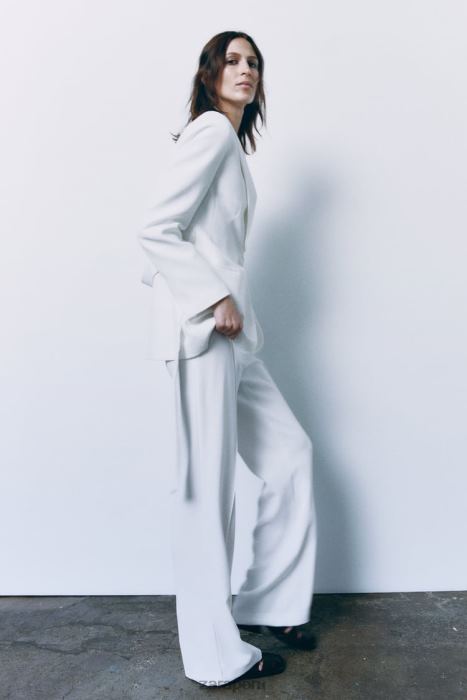 Zara mujer chaqueta de esmoquin con cinturón BDP8J174 ropa crudo