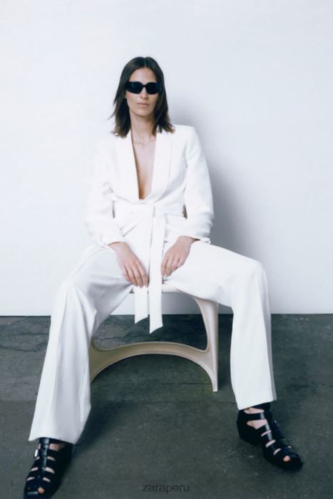 Zara mujer chaqueta de esmoquin con cinturón BDP8J174 ropa crudo