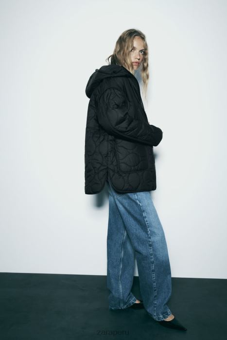 Zara mujer chaqueta larga acolchada repelente al agua BDP8J2 ropa negro