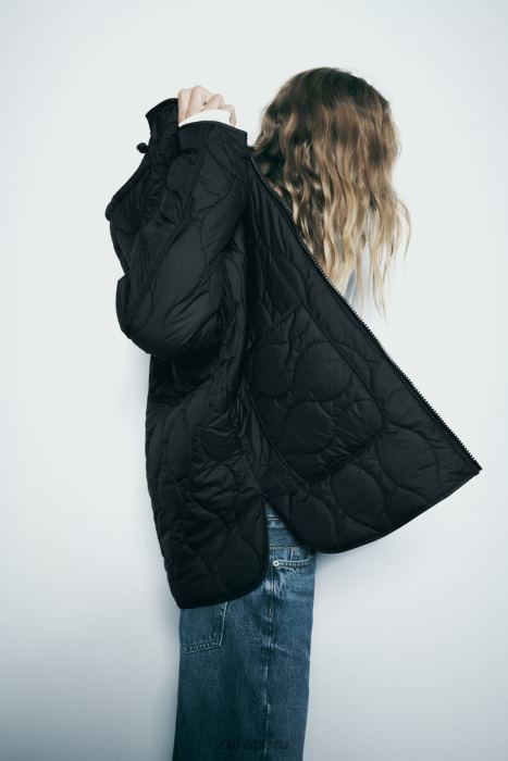 Zara mujer chaqueta larga acolchada repelente al agua BDP8J2 ropa negro