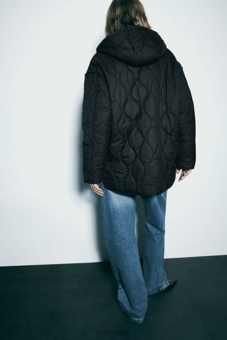 Zara mujer chaqueta larga acolchada repelente al agua BDP8J2 ropa negro
