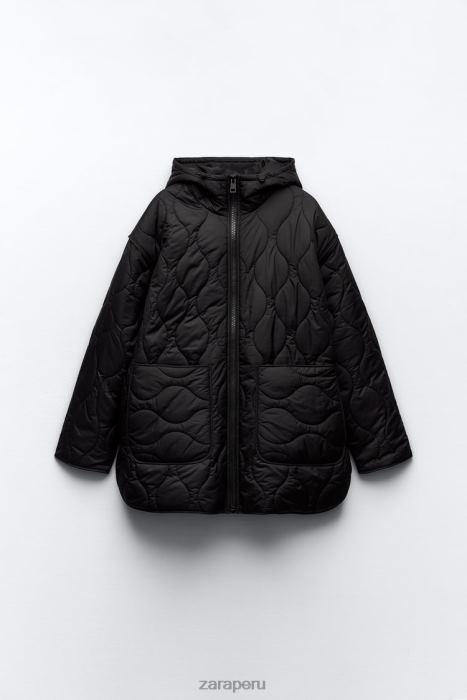 Zara mujer chaqueta larga acolchada repelente al agua BDP8J2 ropa negro