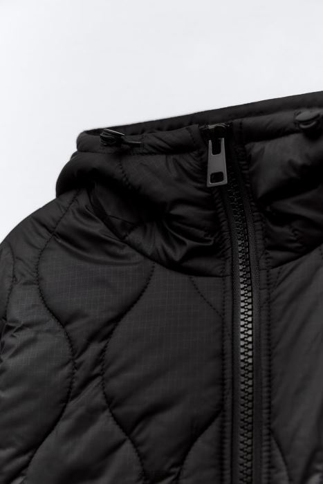 Zara mujer chaqueta larga acolchada repelente al agua BDP8J2 ropa negro