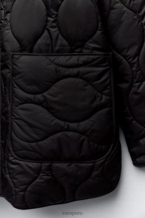Zara mujer chaqueta larga acolchada repelente al agua BDP8J2 ropa negro