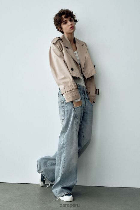 Zara mujer chaqueta motera corta oversize BDP8J21 ropa marrón topo