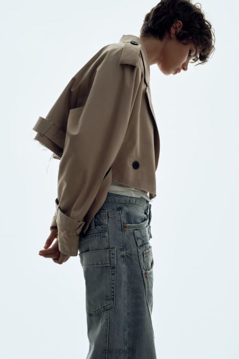 Zara mujer chaqueta motera corta oversize BDP8J21 ropa marrón topo