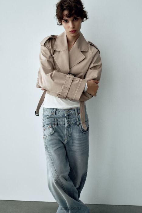 Zara mujer chaqueta motera corta oversize BDP8J21 ropa marrón topo