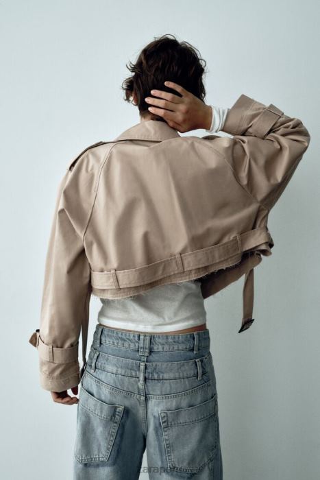 Zara mujer chaqueta motera corta oversize BDP8J21 ropa marrón topo