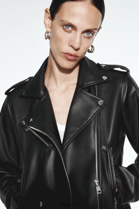Zara mujer chaqueta motera de piel sintética BDP8J53 ropa negro