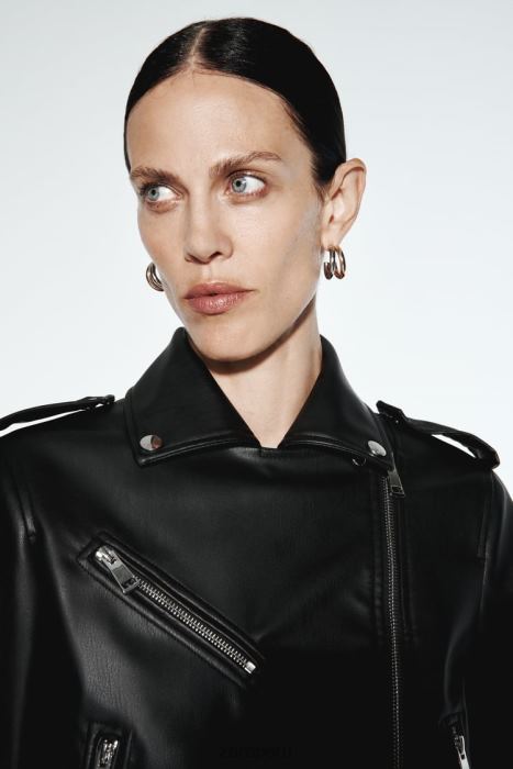Zara mujer chaqueta motera de piel sintética BDP8J53 ropa negro