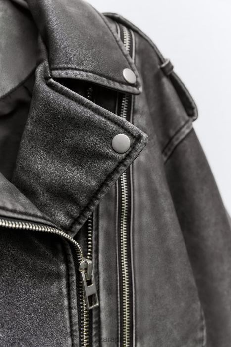 Zara mujer chaqueta motera de piel sintética desgastada BDP8J18 ropa gris