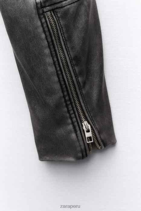 Zara mujer chaqueta motera de piel sintética desgastada BDP8J18 ropa gris