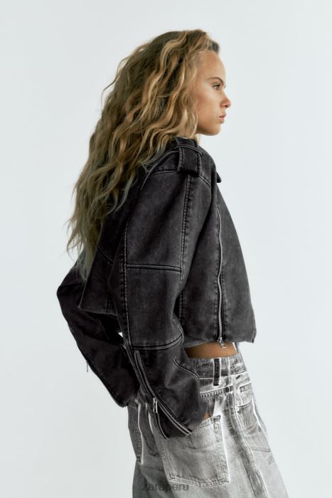 Zara mujer chaqueta motera de piel sintética desgastada BDP8J18 ropa gris