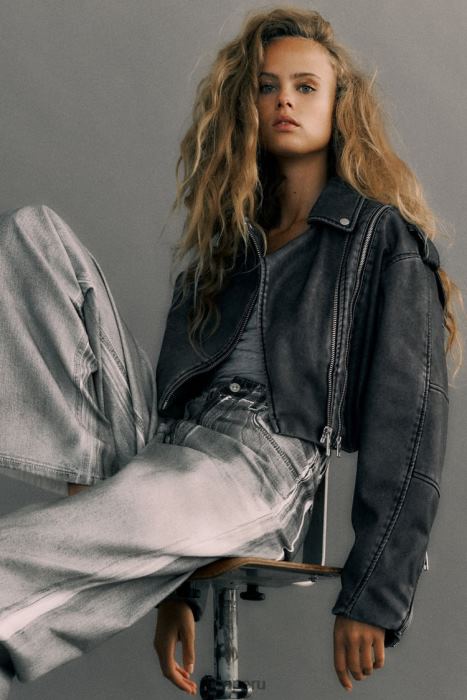 Zara mujer chaqueta motera de piel sintética desgastada BDP8J18 ropa gris