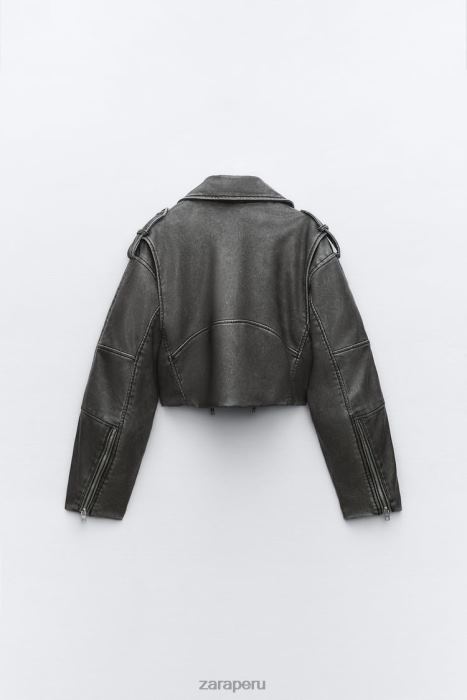Zara mujer chaqueta motera de piel sintética desgastada BDP8J18 ropa gris