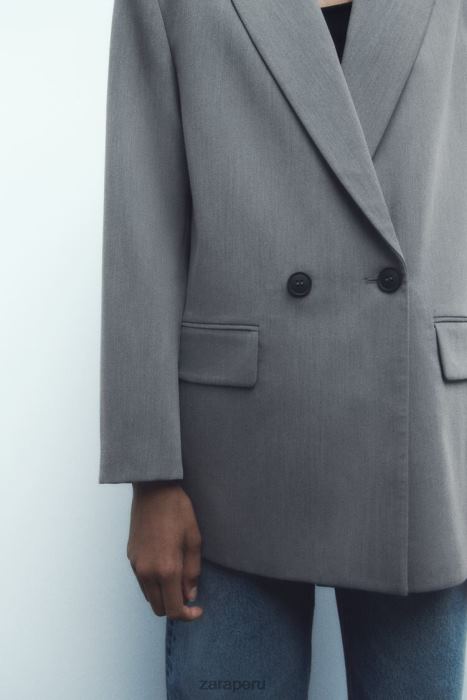 Zara mujer chaqueta oversize con doble botonadura BDP8J156 ropa marga gris