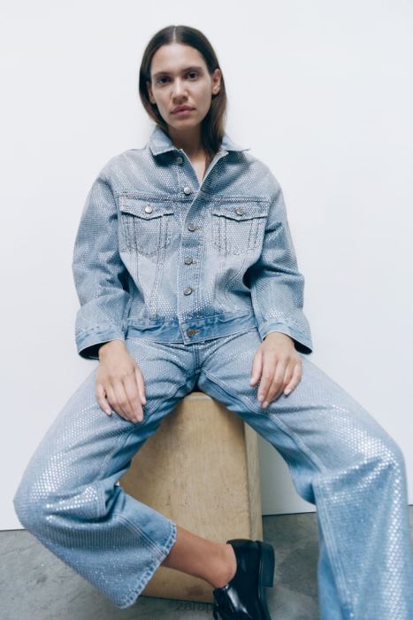 Zara mujer chaqueta vaquera con strass zw BDP8J126 ropa azul descolorido