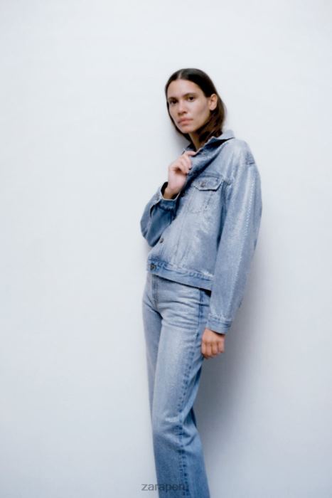 Zara mujer chaqueta vaquera con strass zw BDP8J126 ropa azul descolorido