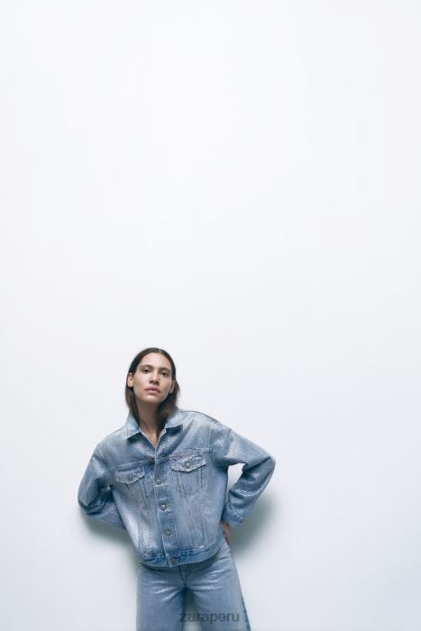 Zara mujer chaqueta vaquera con strass zw BDP8J126 ropa azul descolorido
