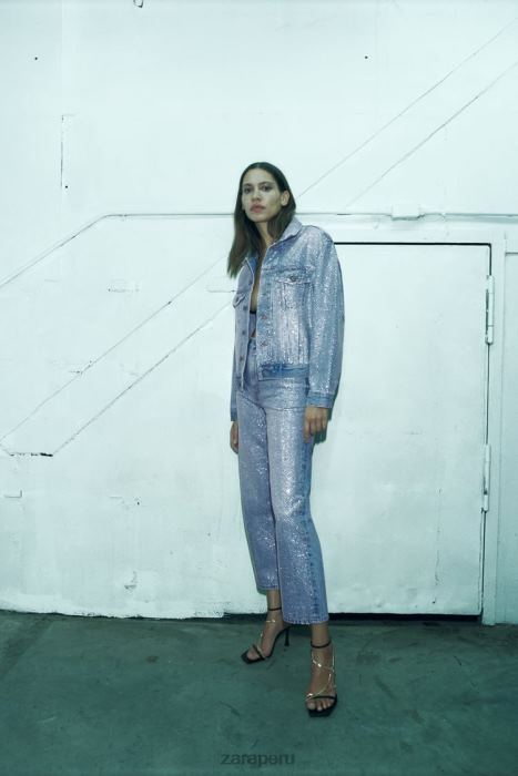 Zara mujer chaqueta vaquera con strass zw BDP8J126 ropa azul descolorido