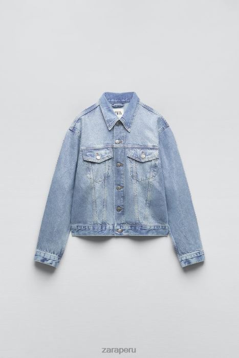 Zara mujer chaqueta vaquera con strass zw BDP8J126 ropa azul descolorido