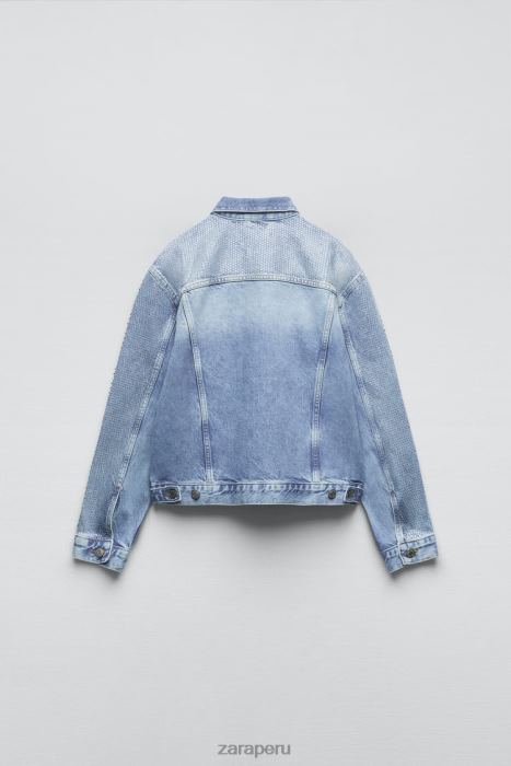 Zara mujer chaqueta vaquera con strass zw BDP8J126 ropa azul descolorido