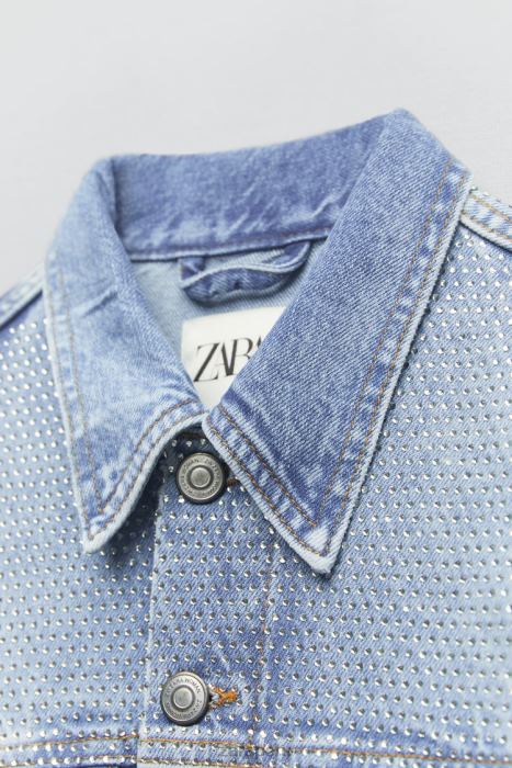 Zara mujer chaqueta vaquera con strass zw BDP8J126 ropa azul descolorido