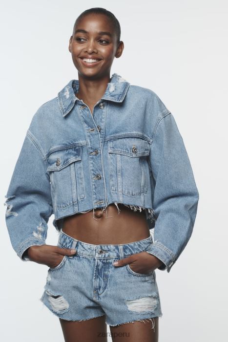 Zara mujer chaqueta vaquera corta con rotos z1975 BDP8J56 ropa azul medio