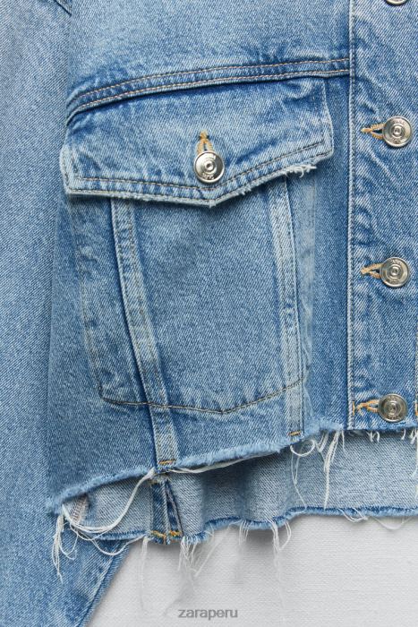 Zara mujer chaqueta vaquera corta con rotos z1975 BDP8J56 ropa azul medio