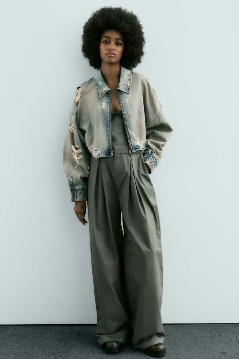 Zara mujer chaqueta vaquera corta con roturas trf BDP8J51 ropa azul