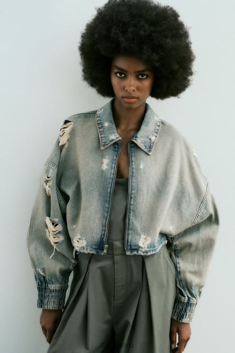 Zara mujer chaqueta vaquera corta con roturas trf BDP8J51 ropa azul