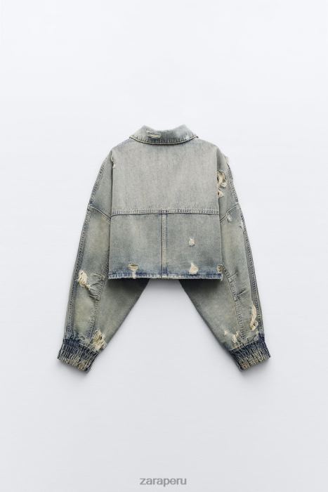 Zara mujer chaqueta vaquera corta con roturas trf BDP8J51 ropa azul