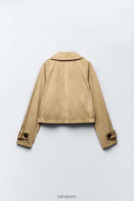 Zara mujer gabardina corta de gamuza sintética BDP8J11 ropa marrón topo