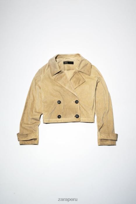 Zara mujer gabardina corta de gamuza sintética BDP8J11 ropa marrón topo