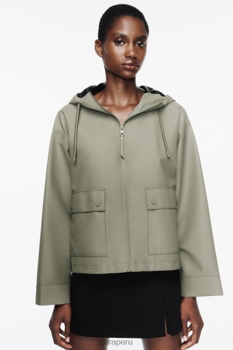 Zara mujer impermeable de goma con capucha BDP8J109 ropa caqui