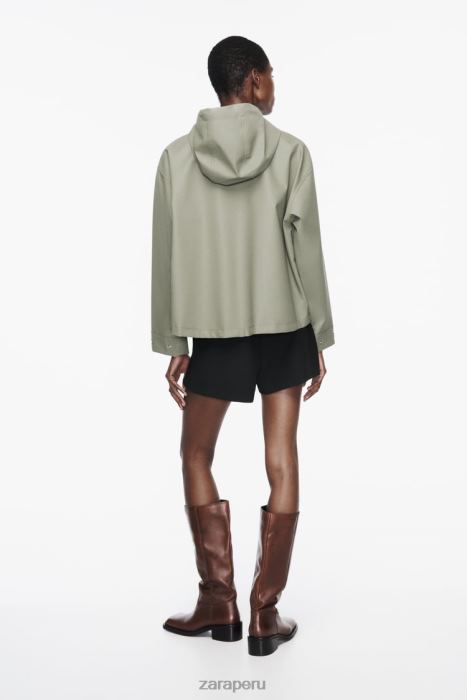 Zara mujer impermeable de goma con capucha BDP8J109 ropa caqui