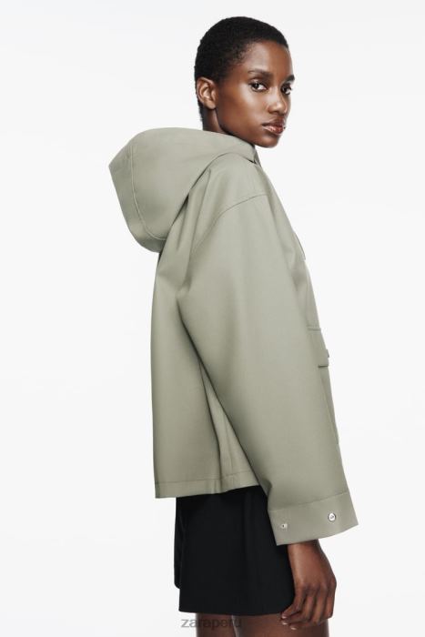 Zara mujer impermeable de goma con capucha BDP8J109 ropa caqui